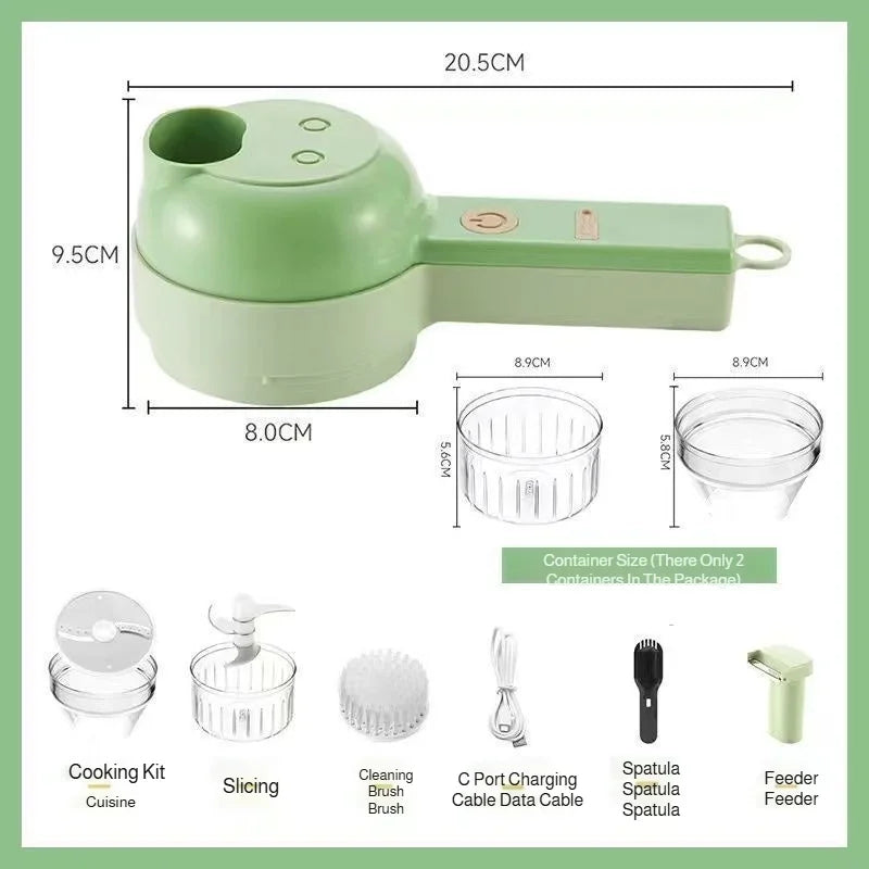 Electric Vegetable Cutter 4 IN 1 Food Peel Slicer Handheld Wireless Garlic Masher Food Chopper Meat Grinder Home Kitchen Mincer