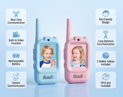 Kids Video Walkie Talkie – 2PCS Rechargeable Communication Toy