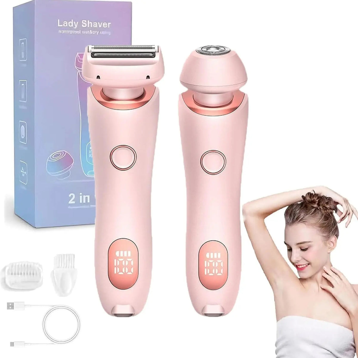2 in 1 Women Electric Shaver Dual Head Bikini Trimmer Painless Body Hair Razor and Facial Hair Remover for Underarm Leg Face