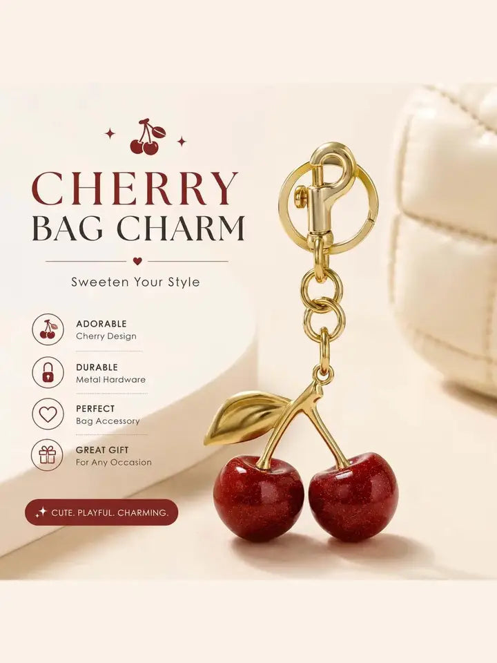 Cherry Bag Charm, Stylish Accessory for Handbags, Perfect Gift Idea, Unique Design, Enhance Your, Ideal for Daily Use