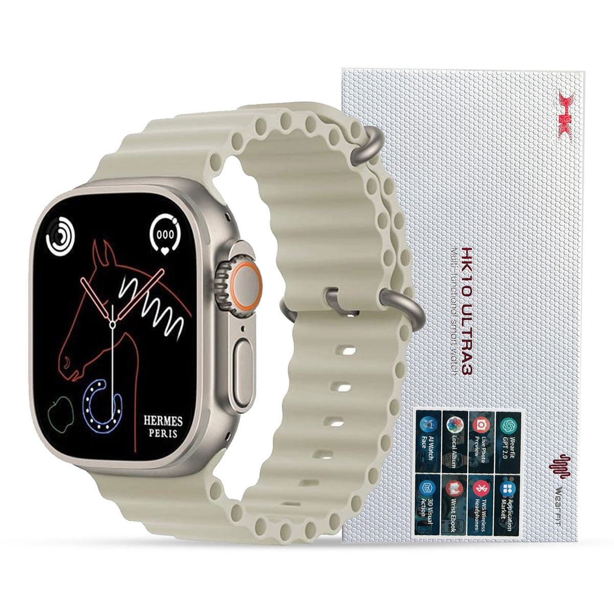 Hk10 Ultra 3 2.02 Amoled Display G-sensor Ai Features With Wearfit Pro App 2 Straps Silver