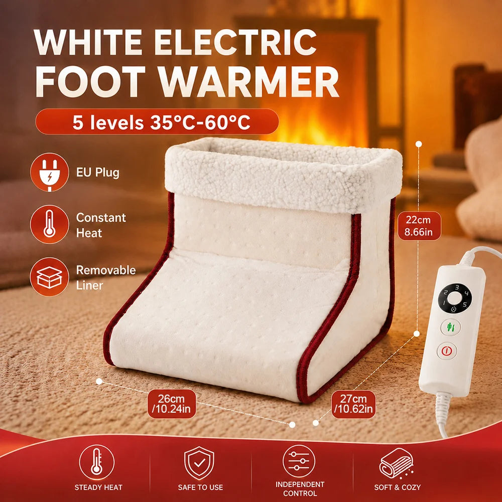 Electric Foot Warmer 5 Gears 35‑60℃ Constant Temperature Heater 1Hour Auto Off Detachable Liner EU Plug For Home Office Dorm Use
