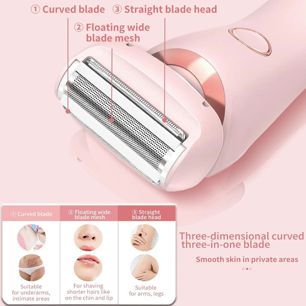 2 in 1 Women Electric Shaver Dual Head Bikini Trimmer Painless Body Hair Razor and Facial Hair Remover for Underarm Leg Face