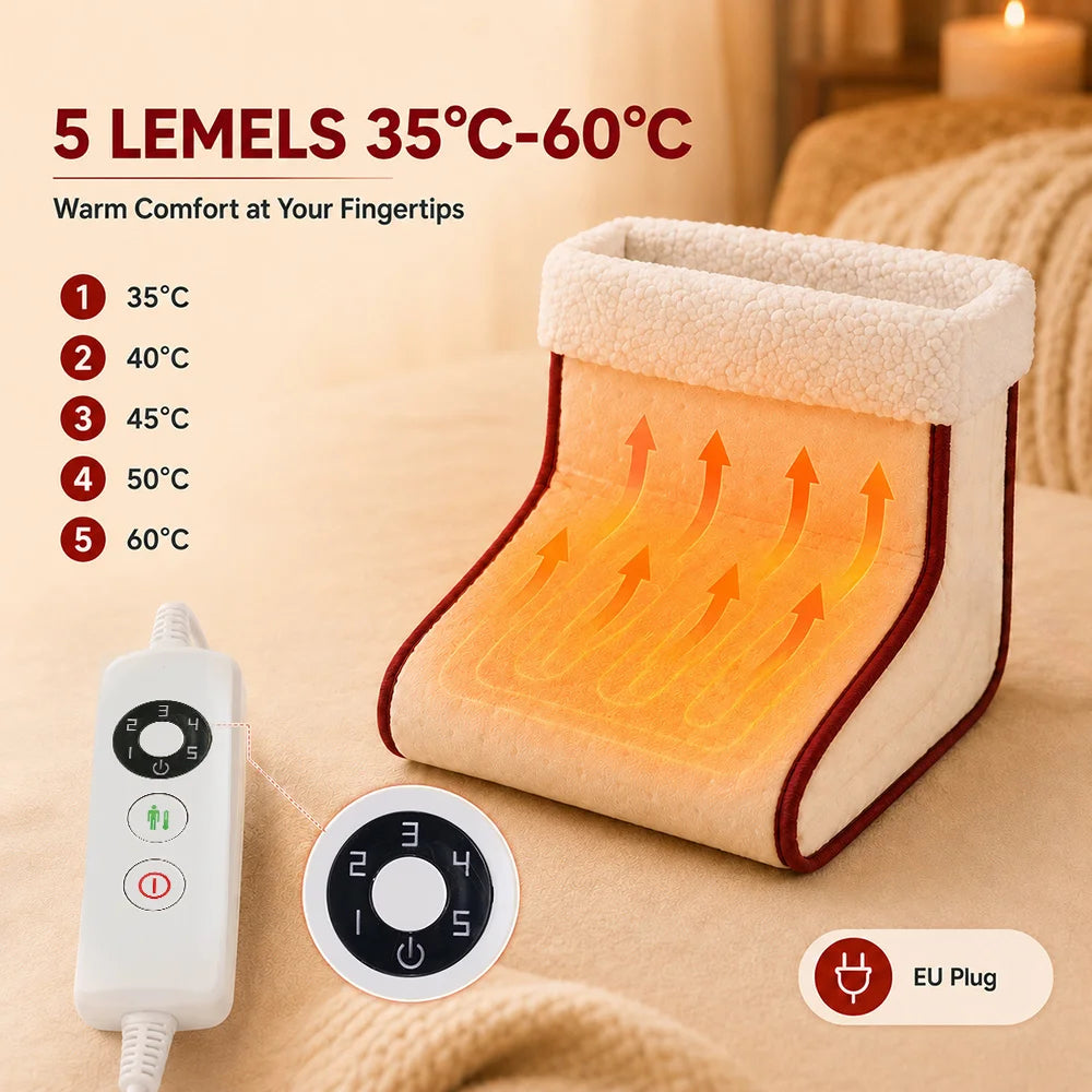 Electric Foot Warmer 5 Gears 35‑60℃ Constant Temperature Heater 1Hour Auto Off Detachable Liner EU Plug For Home Office Dorm Use
