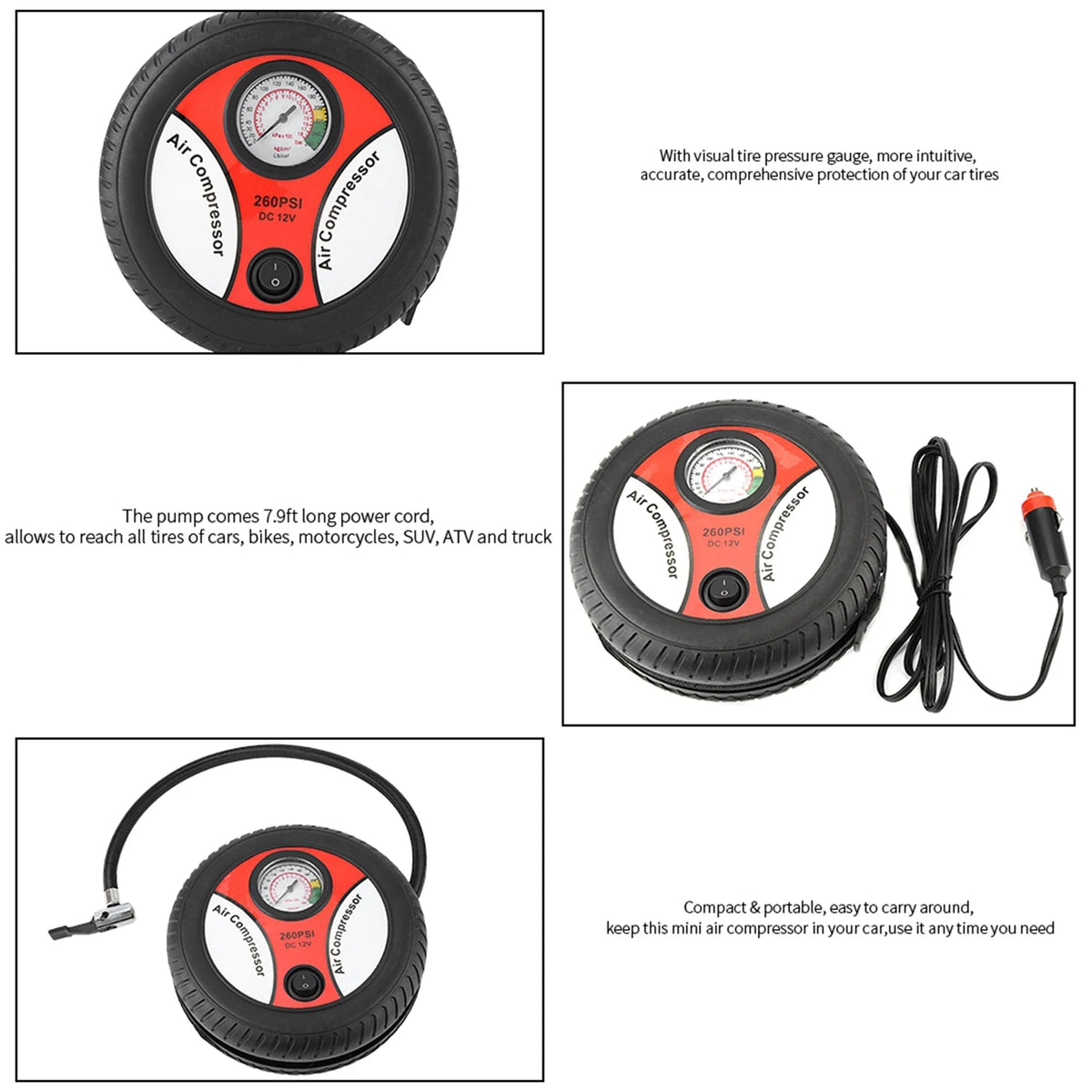 Car Maintenance & Repair Tool Portable Tire Inflator Air Compressor Pump Compact Mini Car Inflator For Home And Vehicle Use