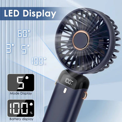 X5 Portable LED Digital Display Fan – Rechargeable Mini Handheld Fan with 5 Speeds & Phone Stand
