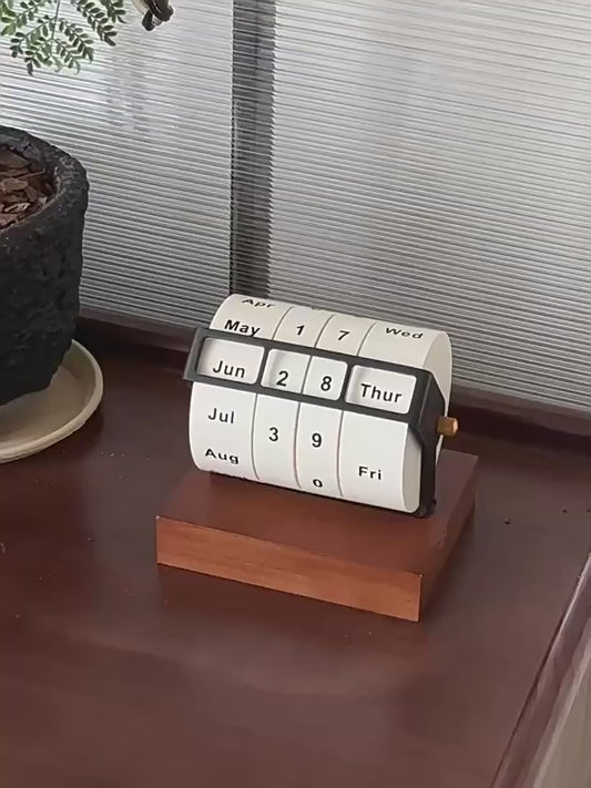 Manual Wheel Perpetual Calendar Reusable Rotating Desk Calendar Wooden Vintage Countdown Date Display Month Week Day Home Decor